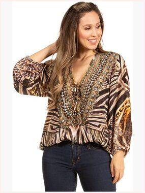 Casual Short Sleeve Blouse Tunic Loose Floral Round Neck